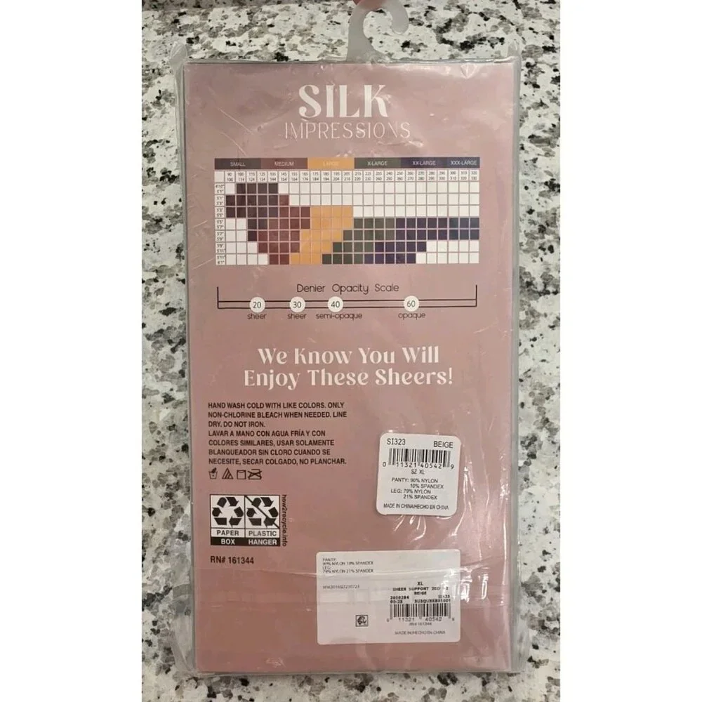 Silk Impressions 2 Pair XL Sheer Pantyhose 20 Denier Beige Light‎ Support